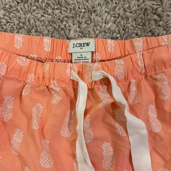 JCrew neon orange with white pineapple print pajamas Sz L - Picture 3 of 7